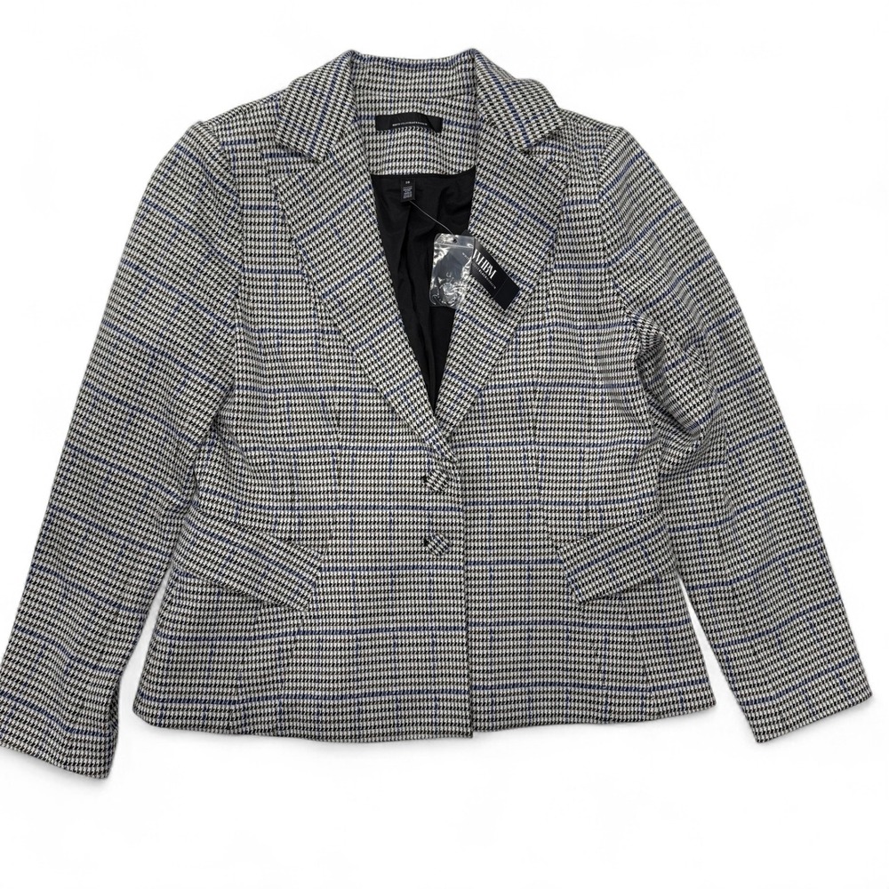 White House Black Market Knit Plaid Houndstooth Blazer Luxe Beaucoup Blue 16 NWT